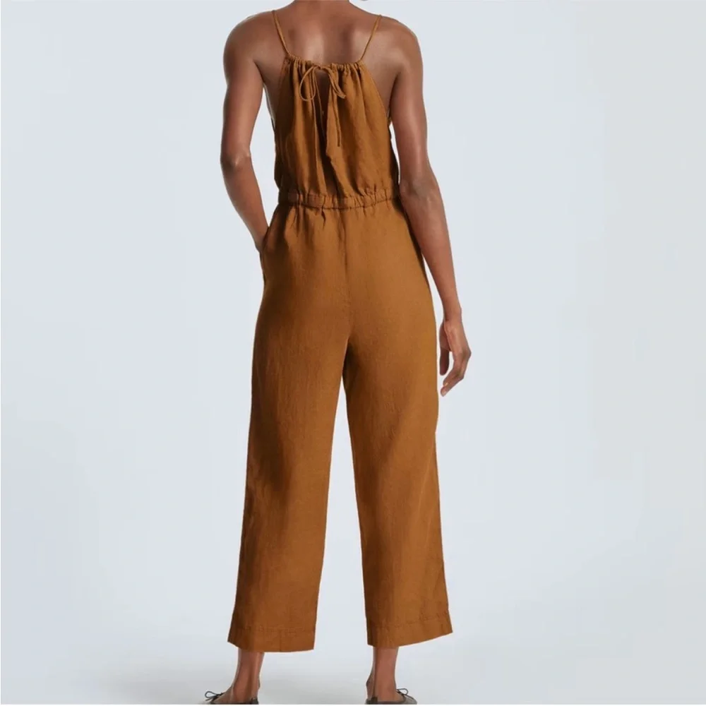 Everlane The Linen Shoestring Jumpsuit Tawny Brown 100% Linen Size S